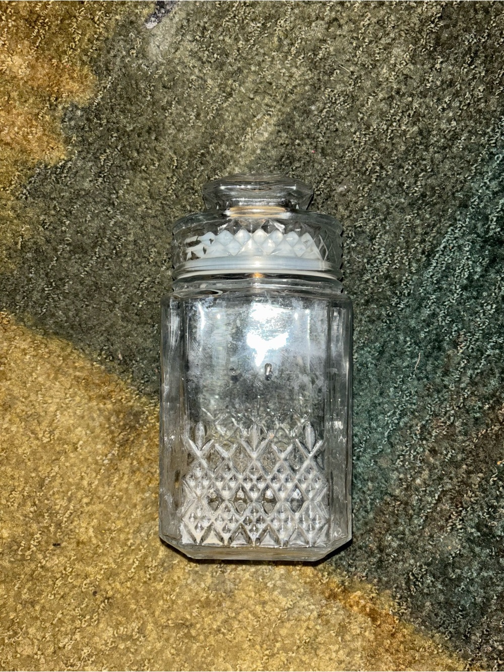Clear Cut Glass or crystal. Storage Jar with Lid - Diamond Pattern